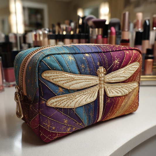 Beauty case trapuntato con libellula