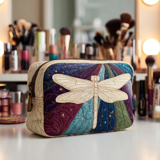 Beauty case trapuntato con giardino di libellule