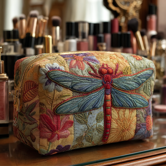 Beauty case trapuntato con libellula elegante