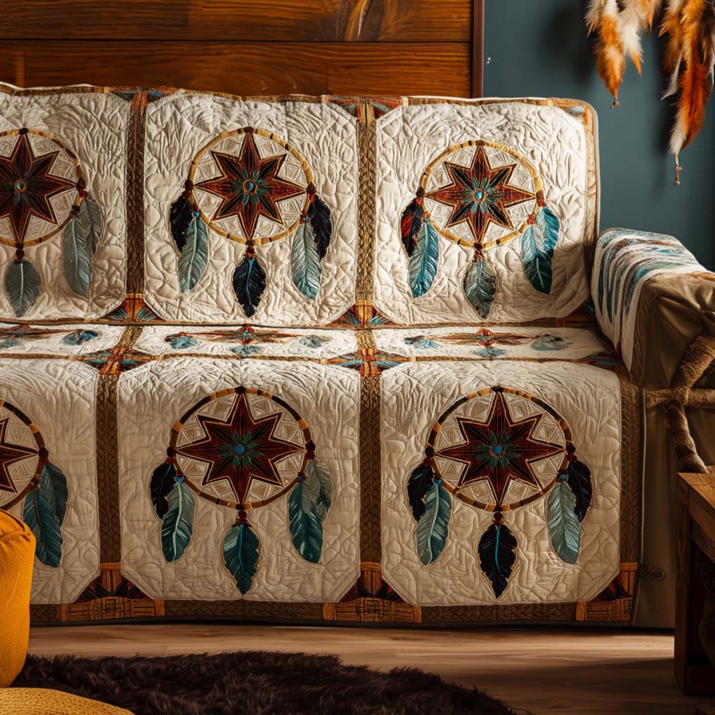 Copridivano trapuntato con motivo decorativo