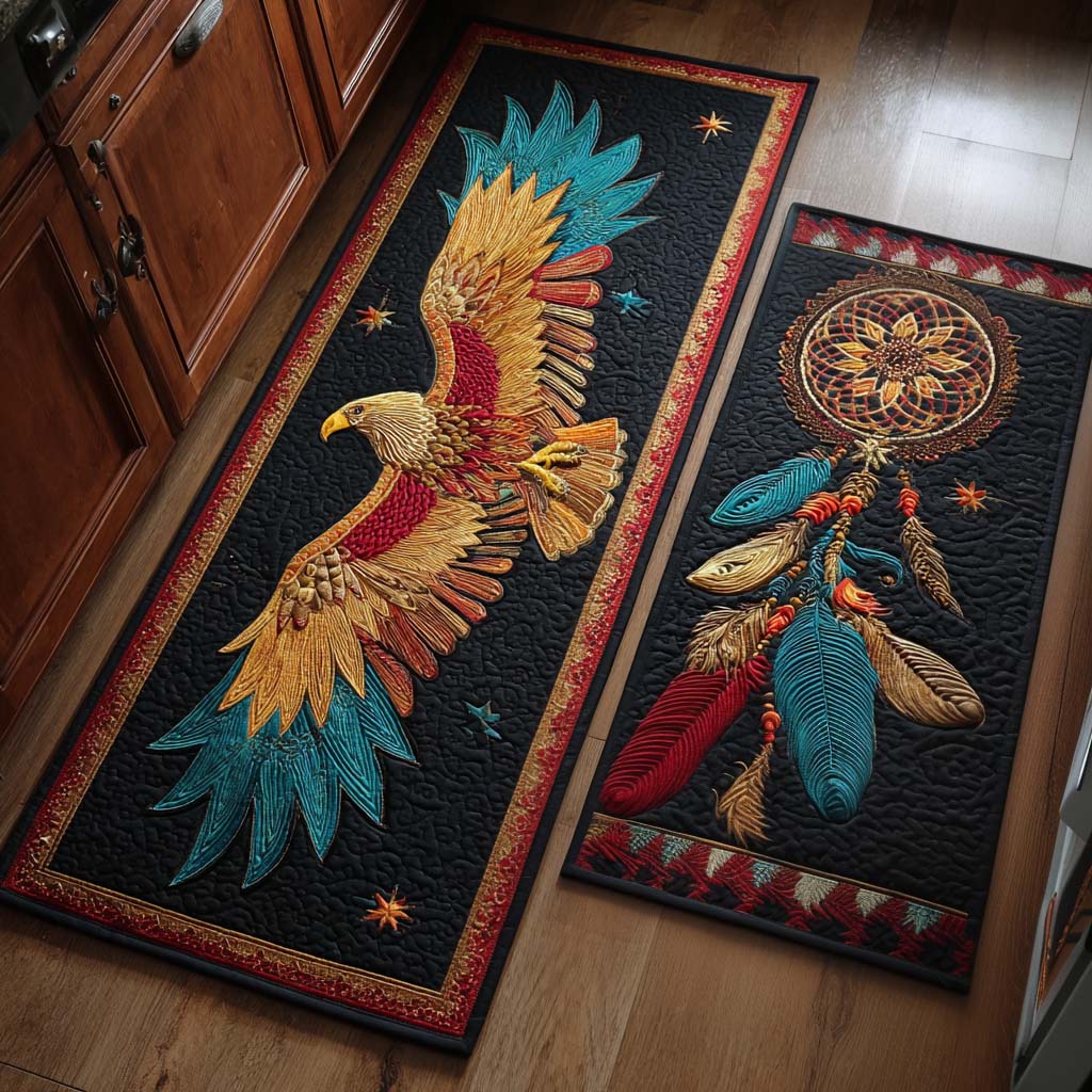Tappeto da cucina antiscivolo con aquila e dettagli naturali
