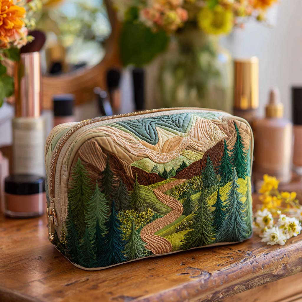 Beauty case trapuntato con chioma verde smeraldo