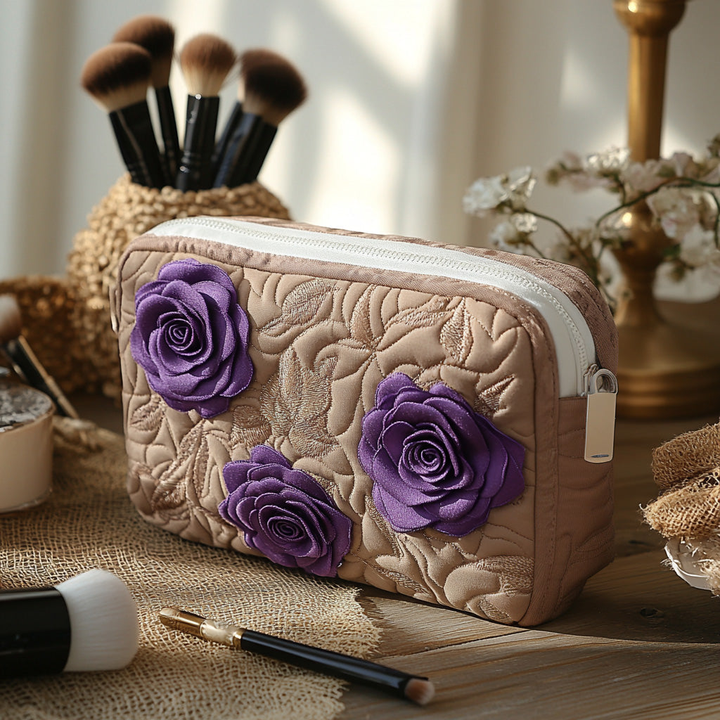 Beauty case trapuntato con rosa incantata