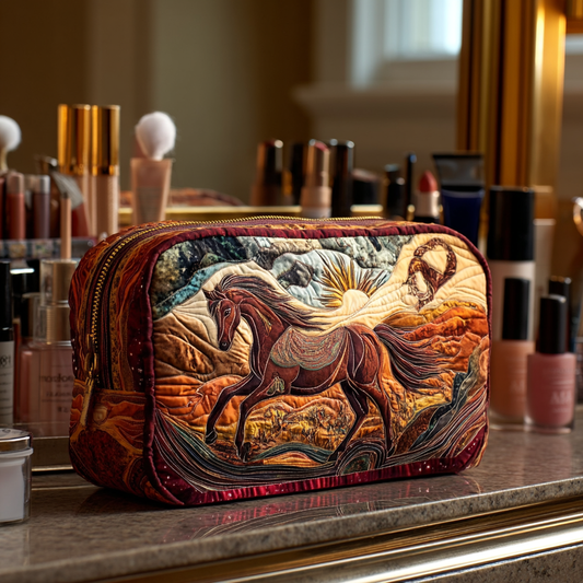 Beauty case trapuntato con cavallo focoso
