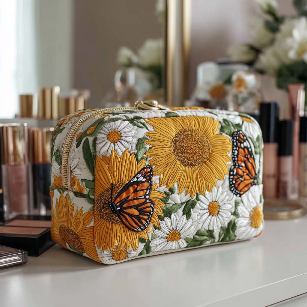 Beauty case trapuntato con fiori luminosi
