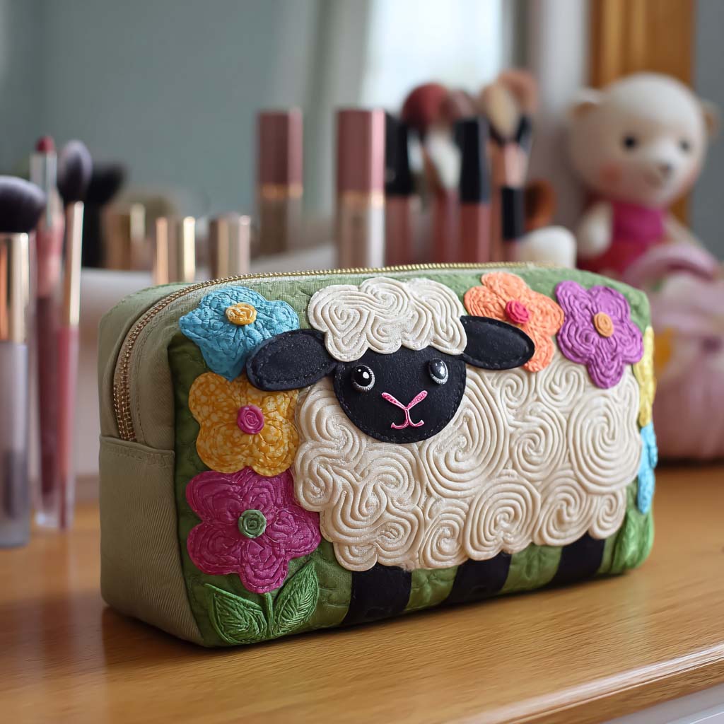 Beauty case trapuntato con pecore