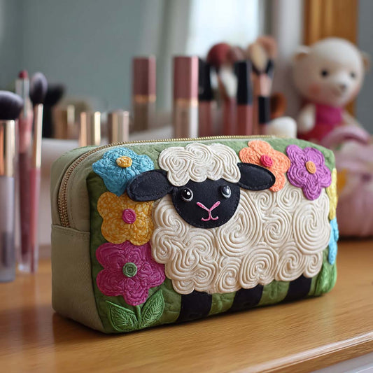 Beauty case trapuntato con motivo floreale