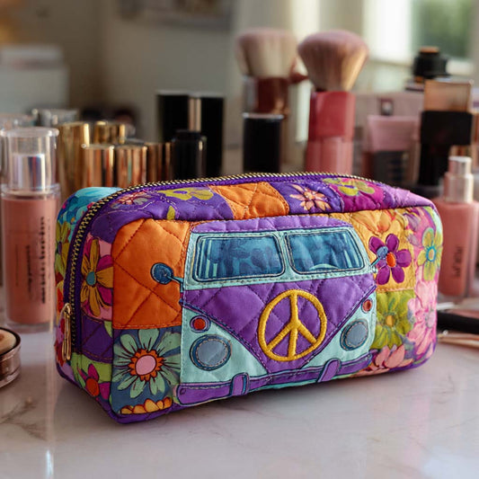 Beauty case trapuntato con fiori in stile anni Settanta