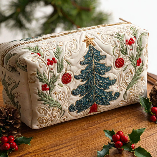 Beauty case trapuntato con bosco natalizio