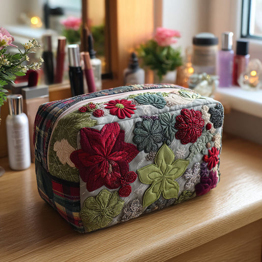 Beauty case trapuntato con giardino fiorito