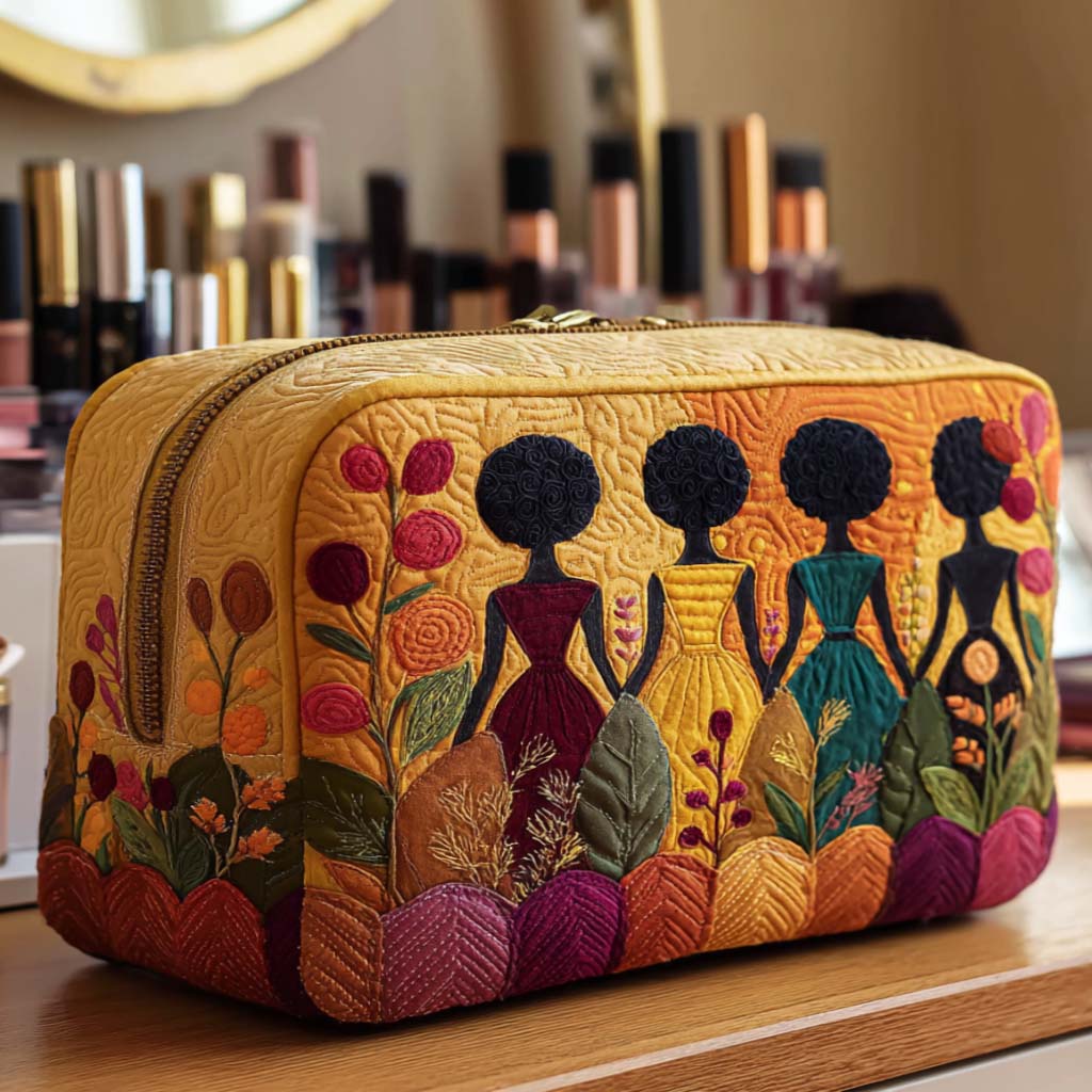 Beauty case trapuntato con dettagli dorati