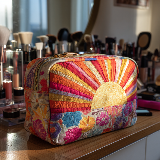 Beauty case trapuntato con orizzonte dorato