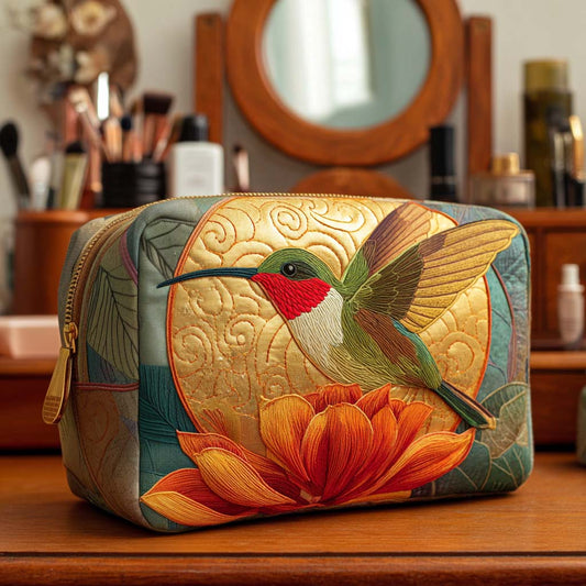 Beauty case trapuntato con fantasia dorata