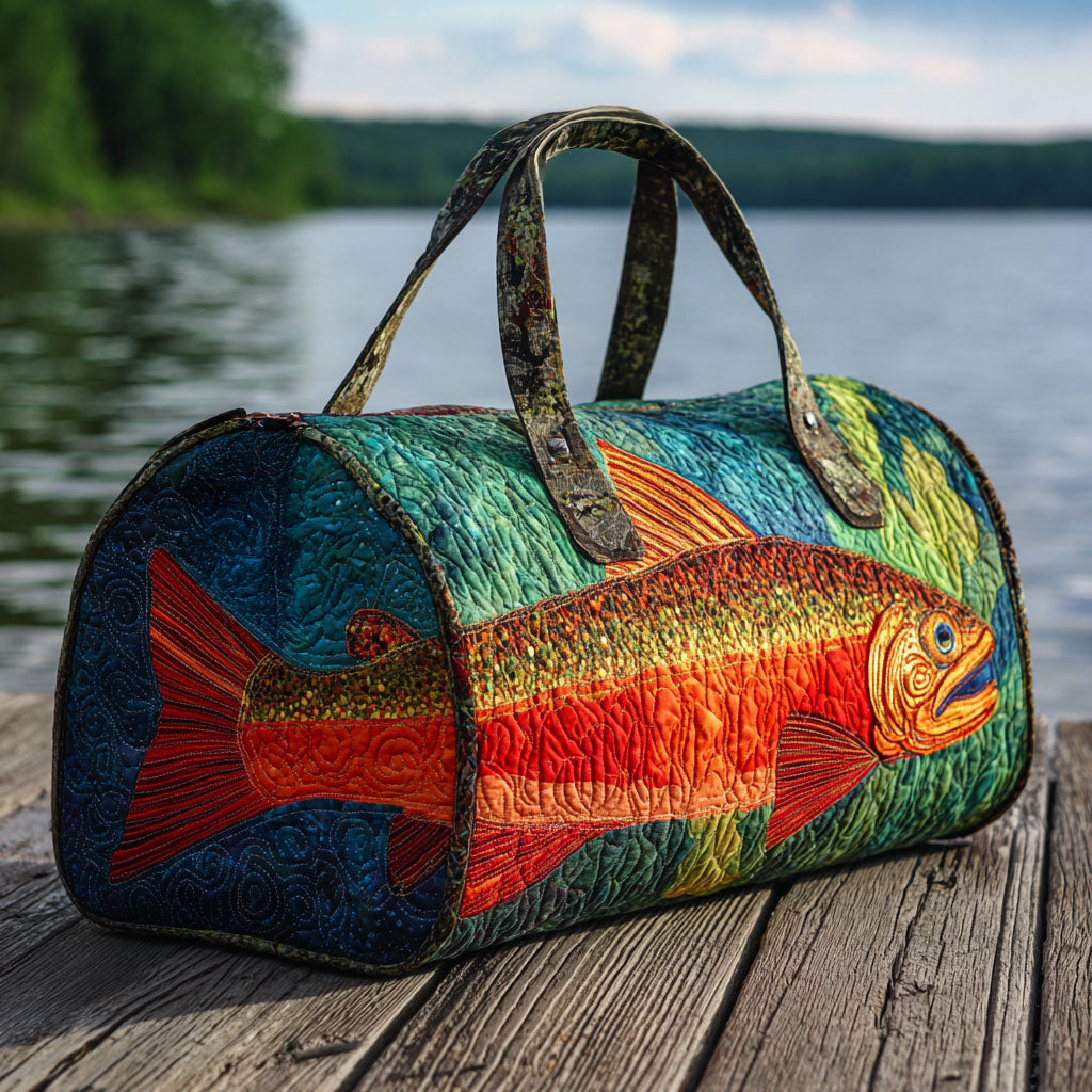 Borsa da viaggio trapuntata con trota dorata