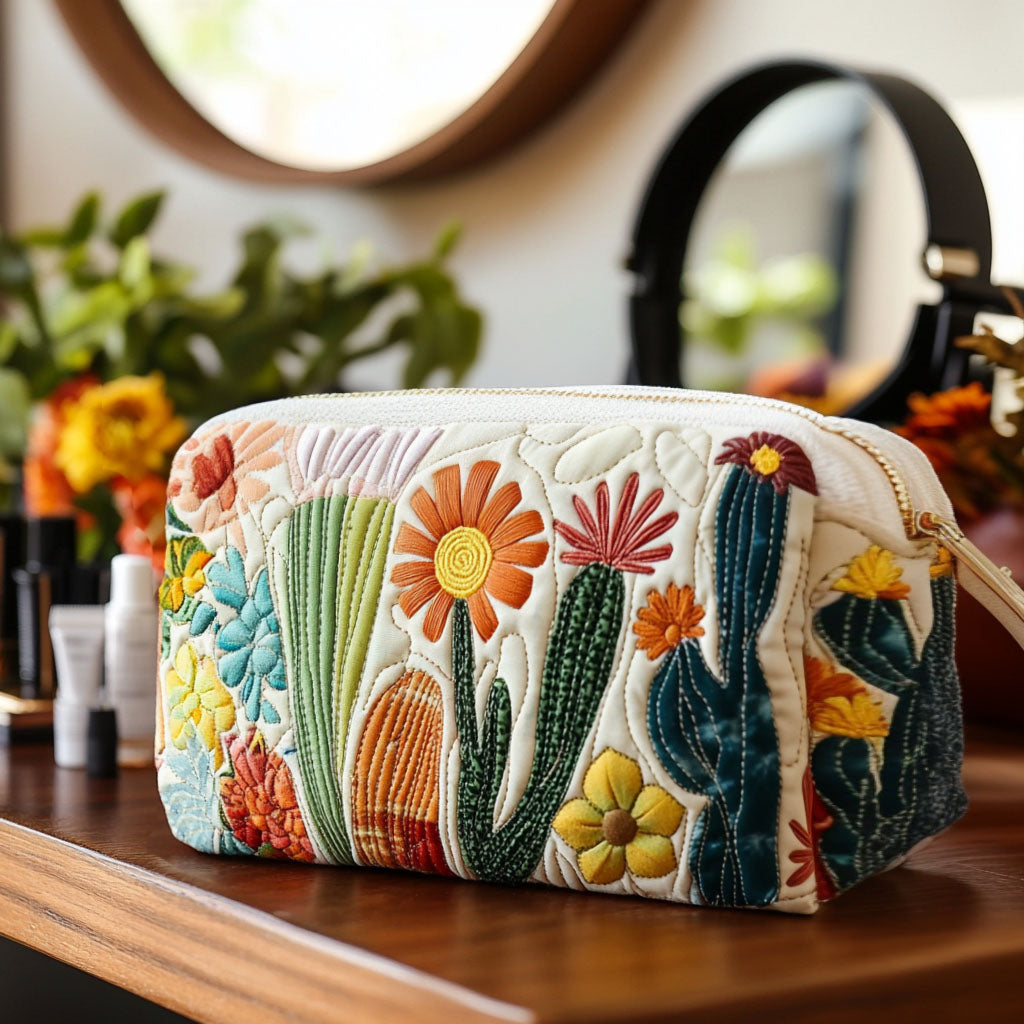 Beauty case trapuntato con cactus verde
