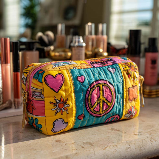 Beauty case trapuntato con patchwork retrò