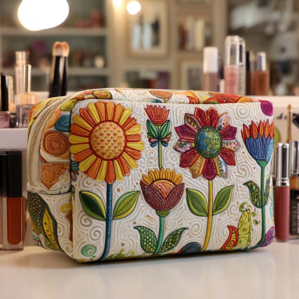 Beauty case trapuntato con fiore allegro
