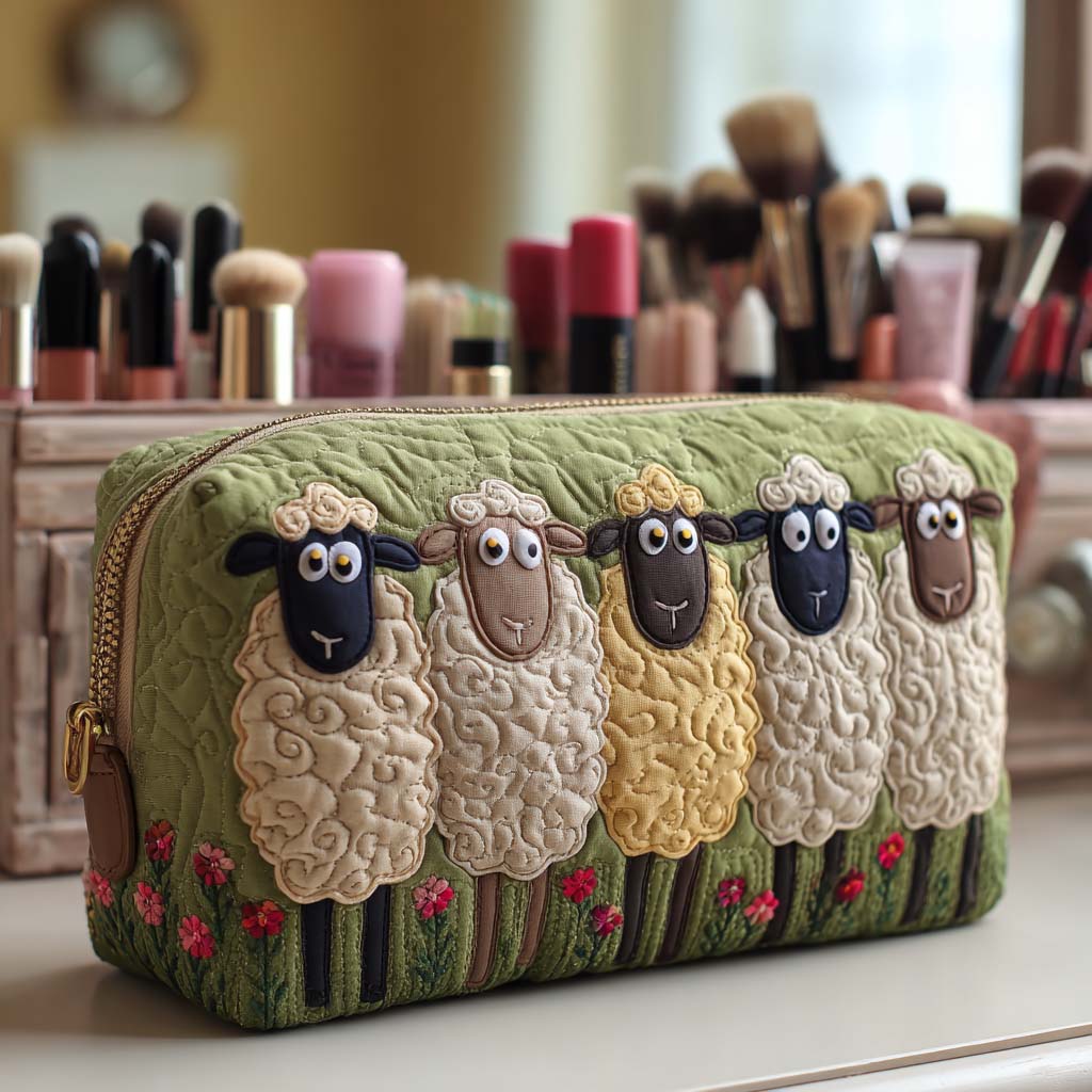 Beauty case trapuntato con pecore