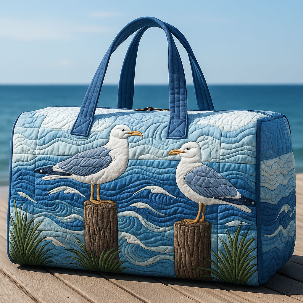 Borsa da viaggio trapuntata con gabbiani sul porto
