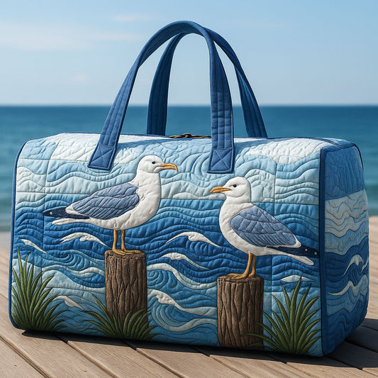Borsa da viaggio trapuntata con gabbiani sul porto