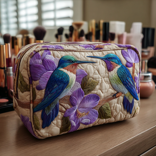 Beauty case trapuntato con colibrì delicato