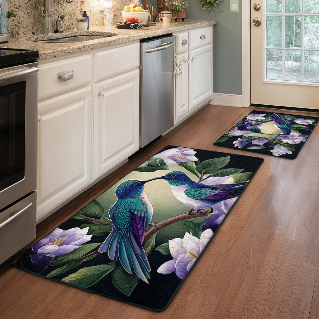 Tappeto da cucina antiscivolo con colibrì e fiori