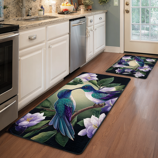 Tappeto da cucina antiscivolo con colibrì e fiori