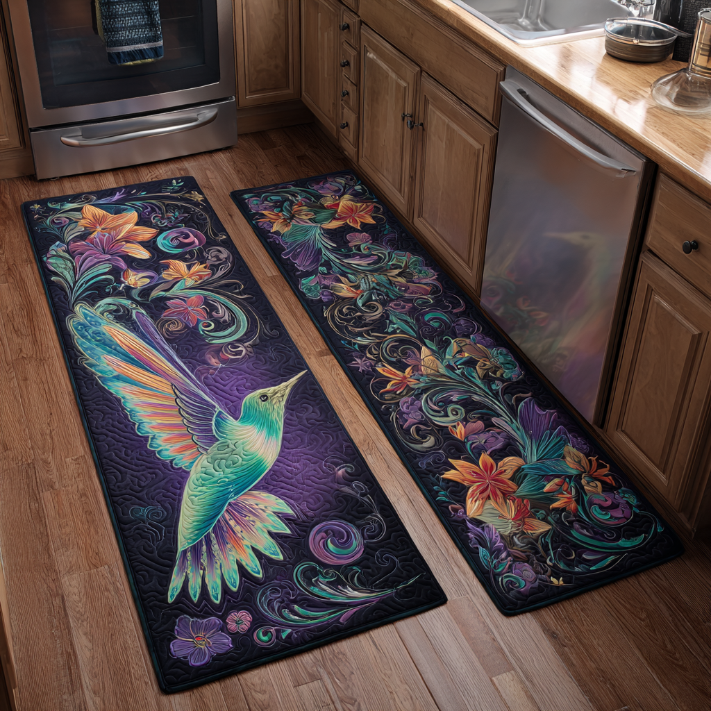 Tappeto da cucina antiscivolo con colibrì e fiori