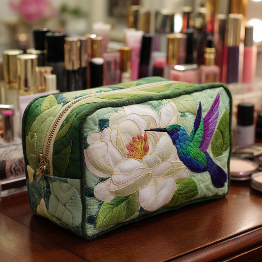 Beauty case trapuntato con colibrì