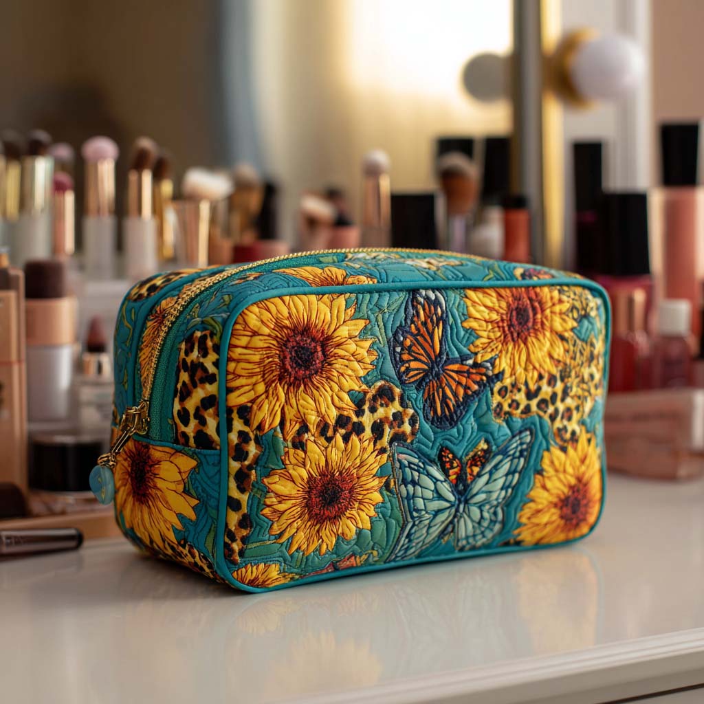 Beauty case trapuntato con petali allegri