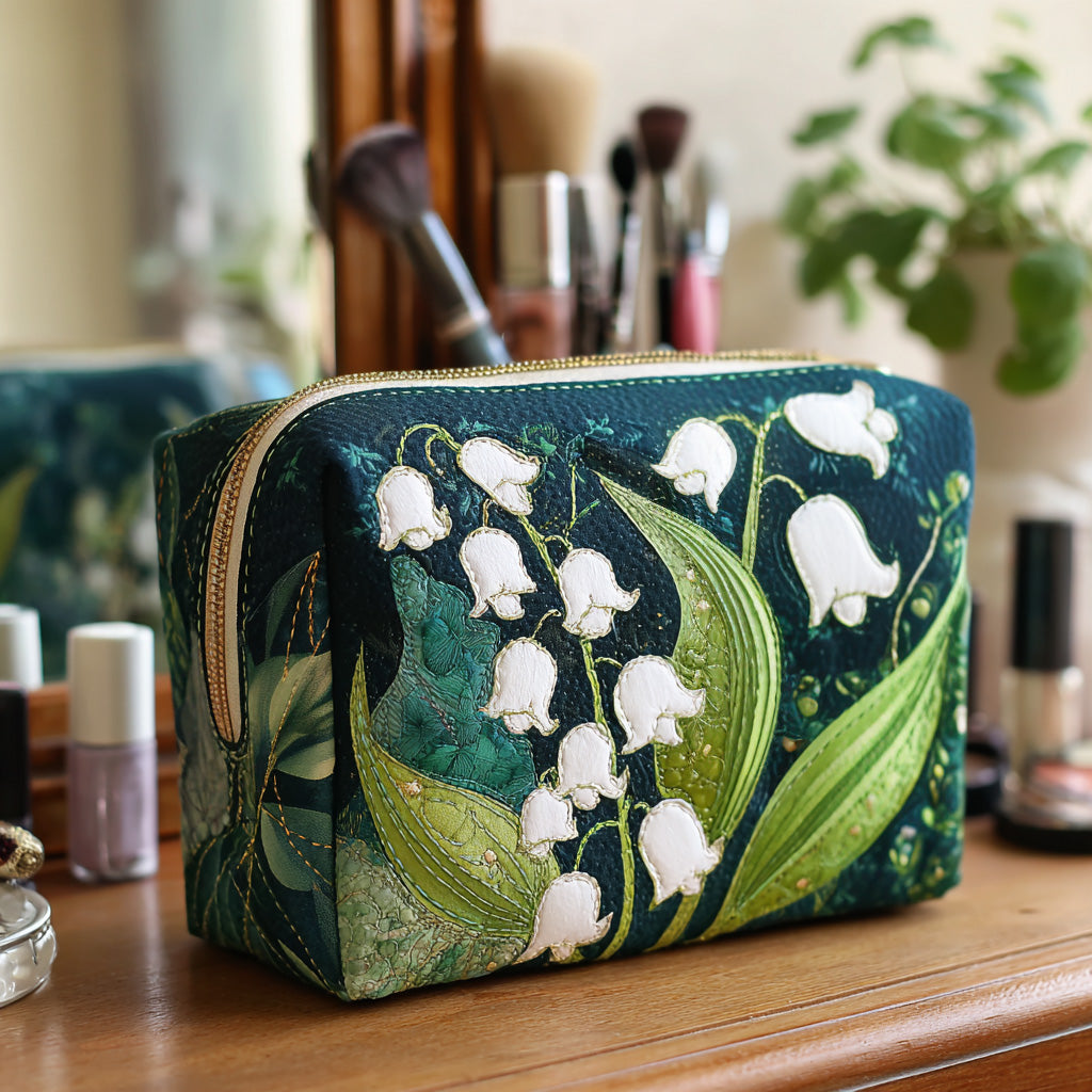 Beauty case trapuntato con gigli delicati