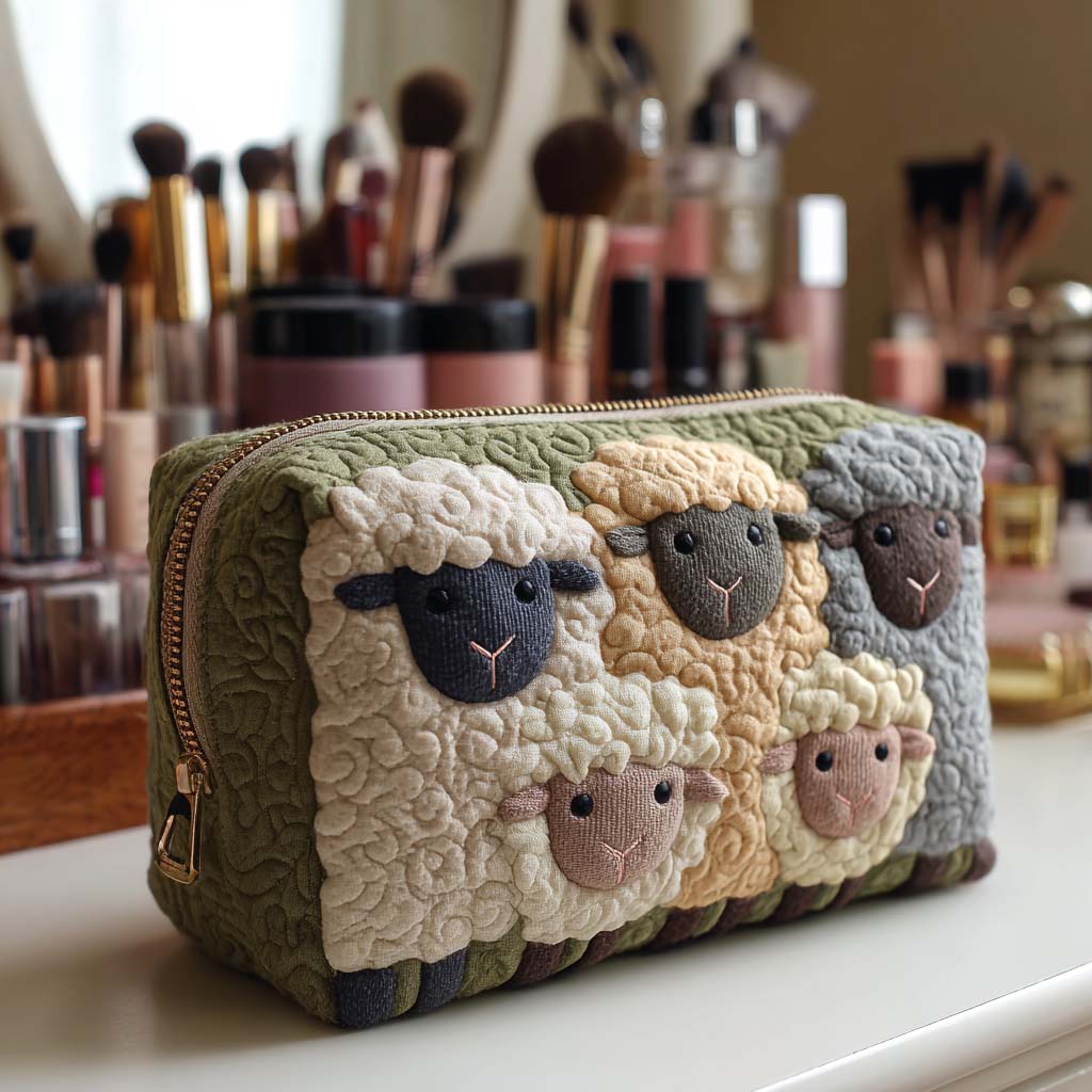Beauty case trapuntato con pecore