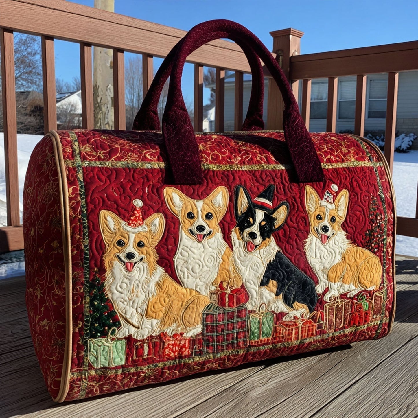 Borsa a tracolla trapuntata con corgi delle feste