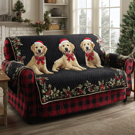 Copridivano trapuntato con Golden Retriever su sfondo blu notte