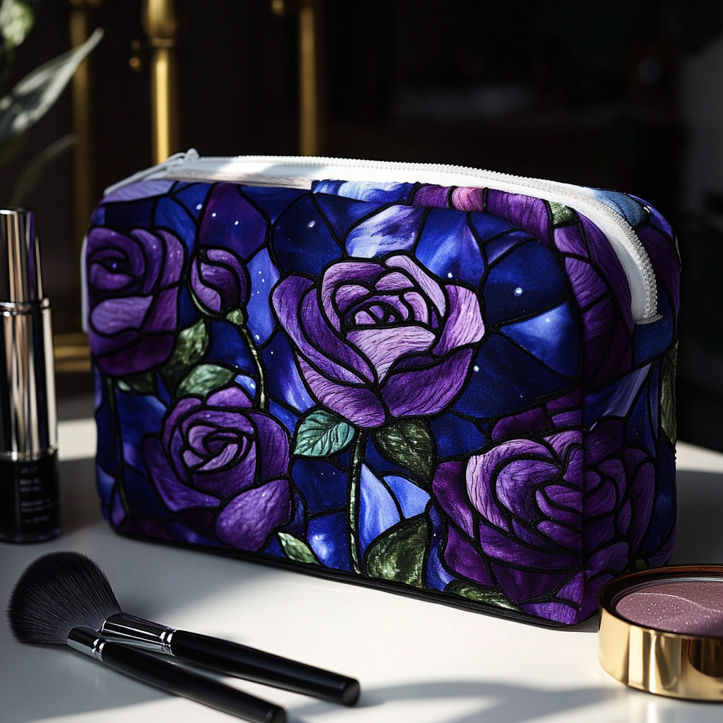 Beauty case trapuntato con rosa notturna