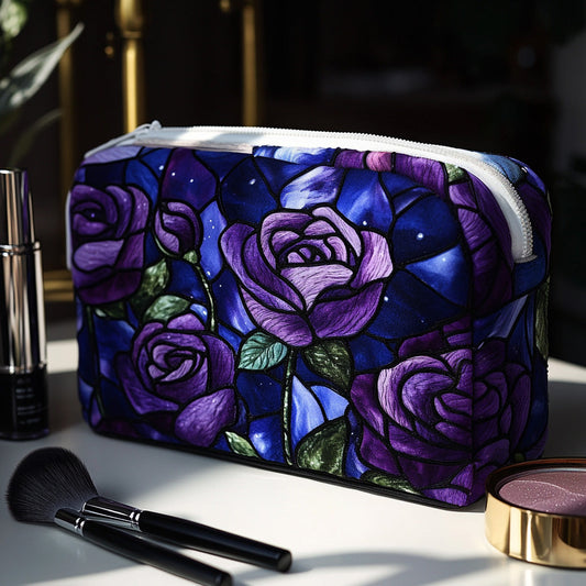 Beauty case trapuntato con rosa notturna