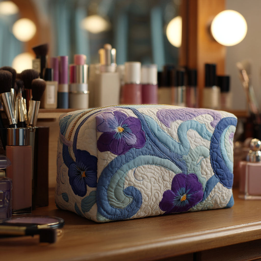 Beauty case trapuntato con viola mezzanotte