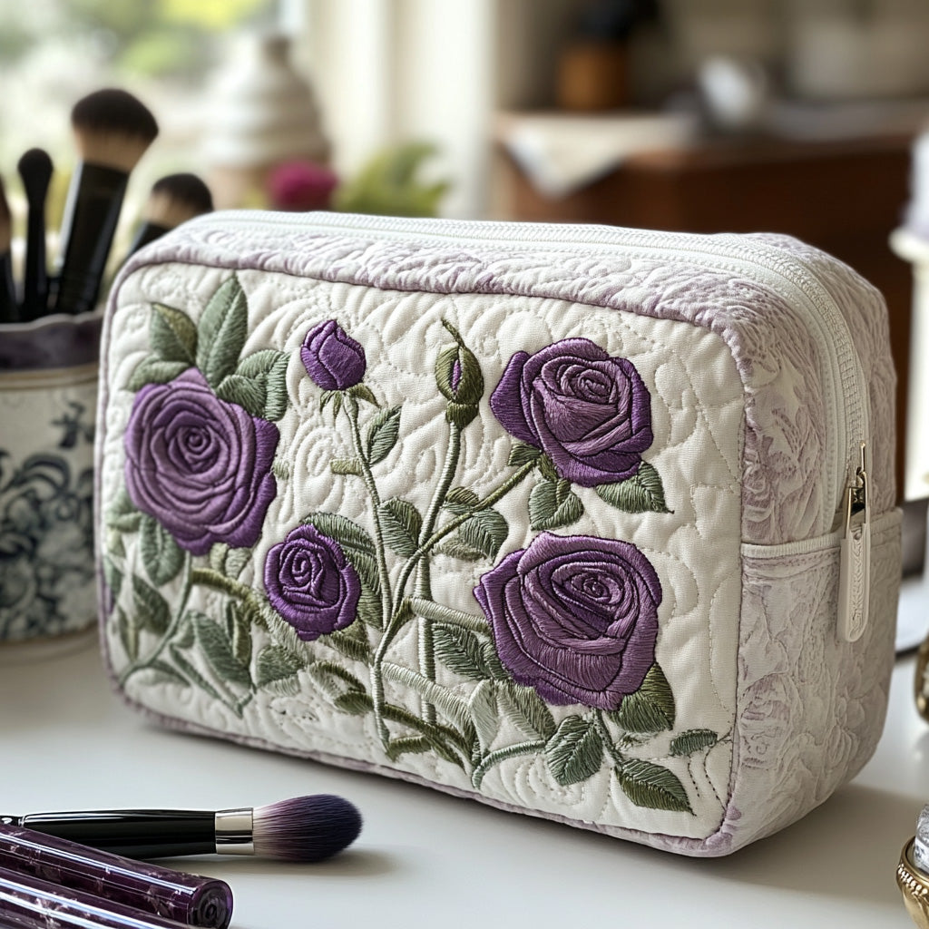 Beauty case trapuntato con fiore al chiaro di luna
