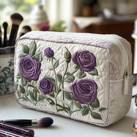 Beauty case trapuntato con fiore al chiaro di luna