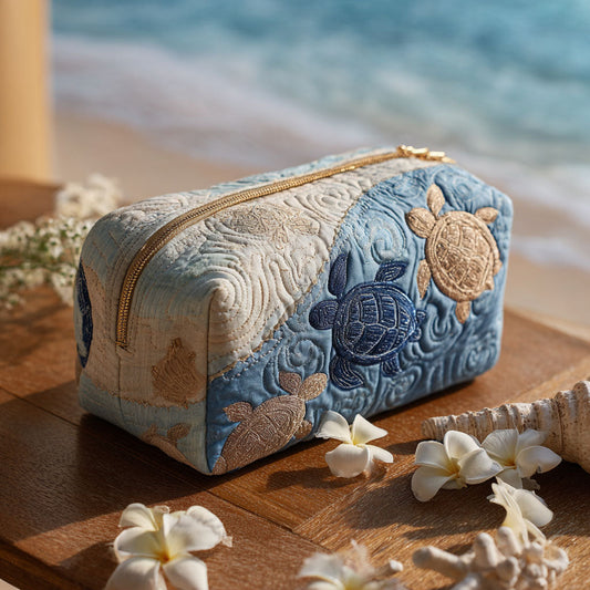 Beauty case trapuntato con tartaruga marina