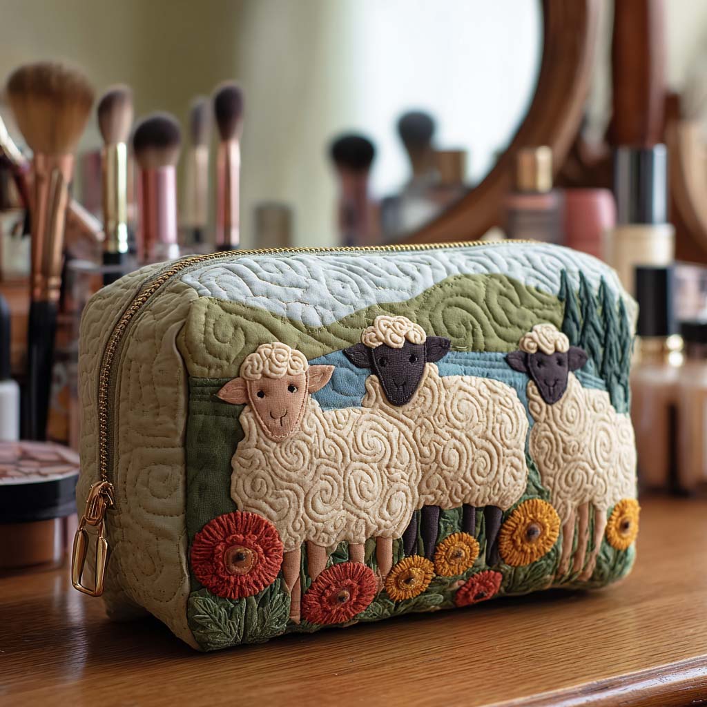 Beauty case trapuntato con pecore