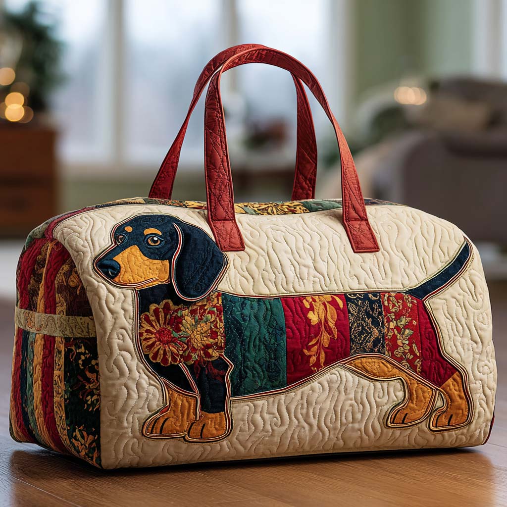 Borsa a tracolla imbottita con cagnolino patchwork