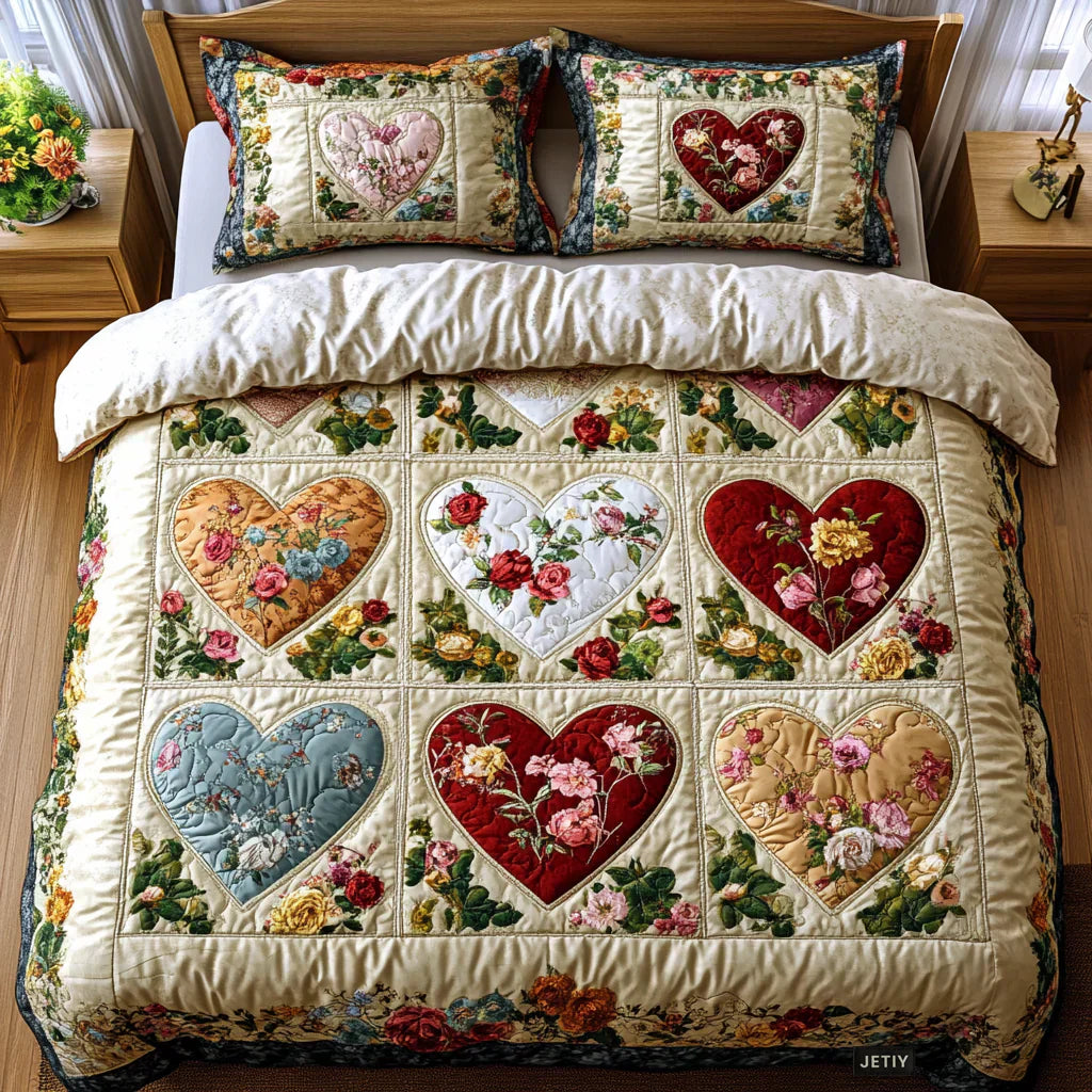Set di biancheria da letto trapuntata in 3 pezzi - Cuori Amorevoli