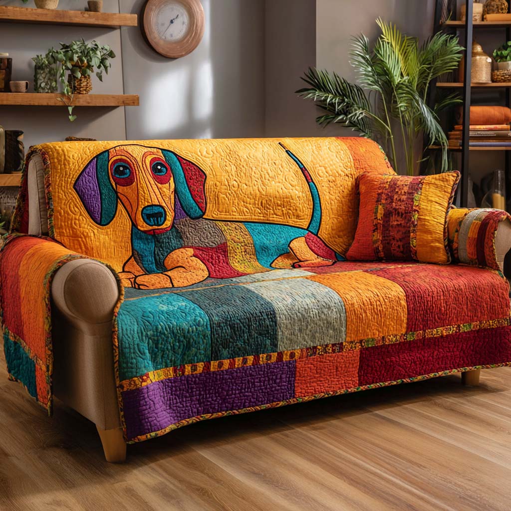 Copridivano trapuntato patchwork con cagnolino