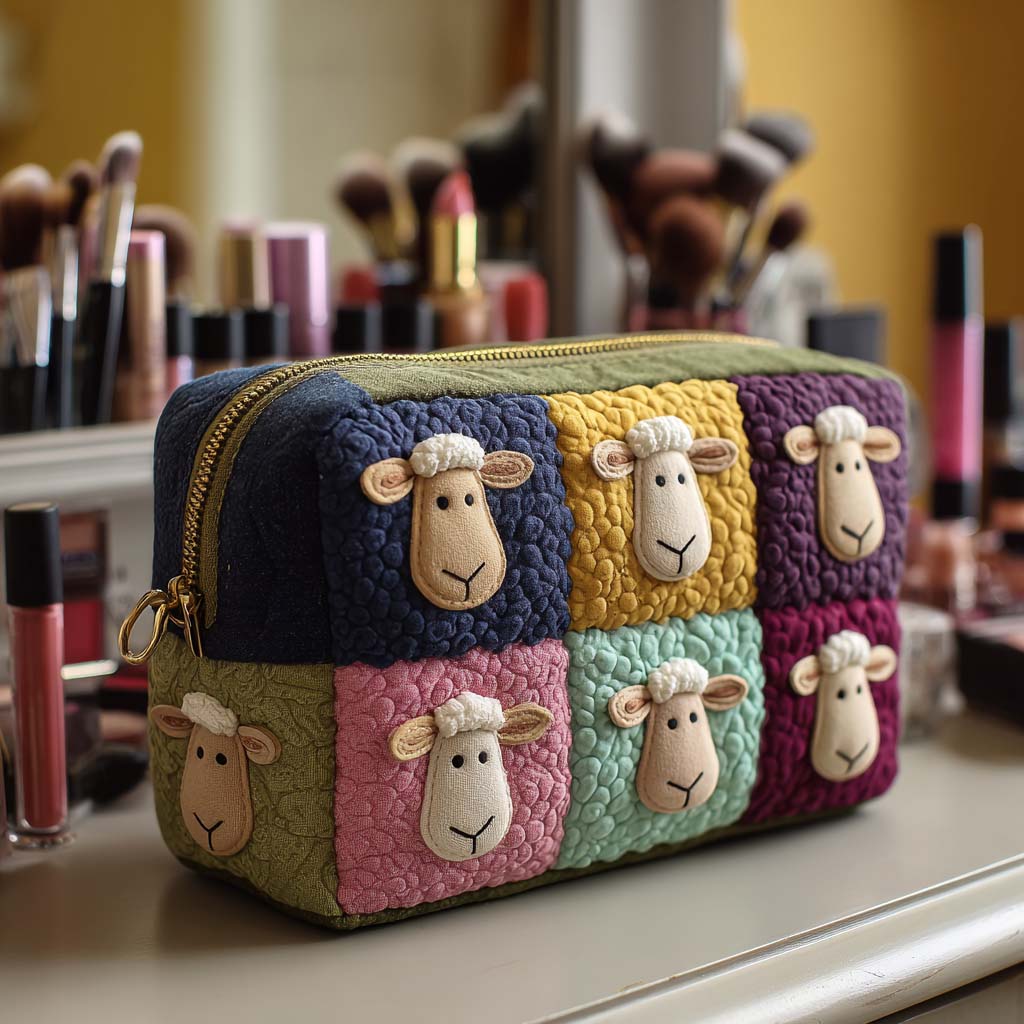 Beauty case trapuntato in tessuto patchwork