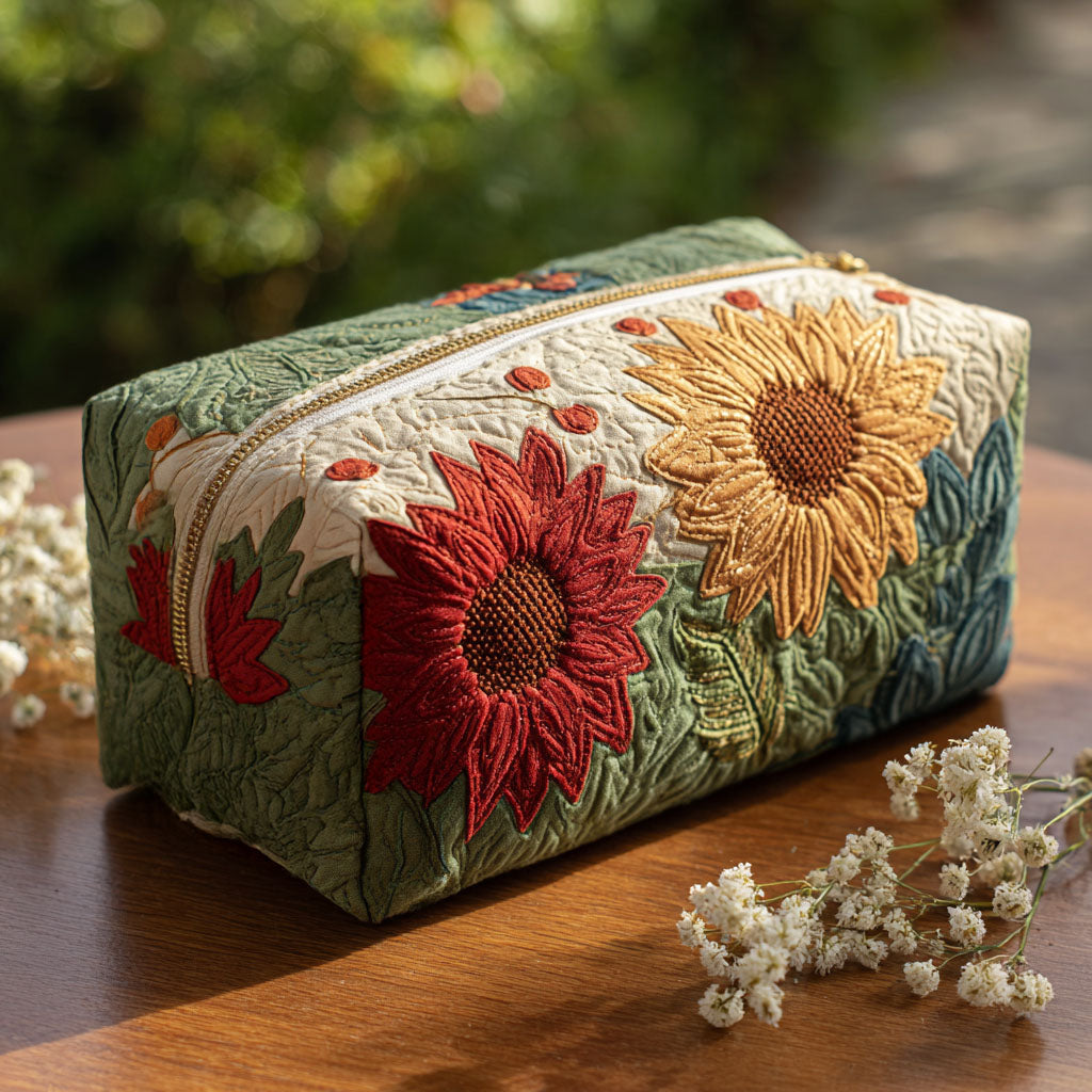 Beauty case trapuntato con petali luminosi