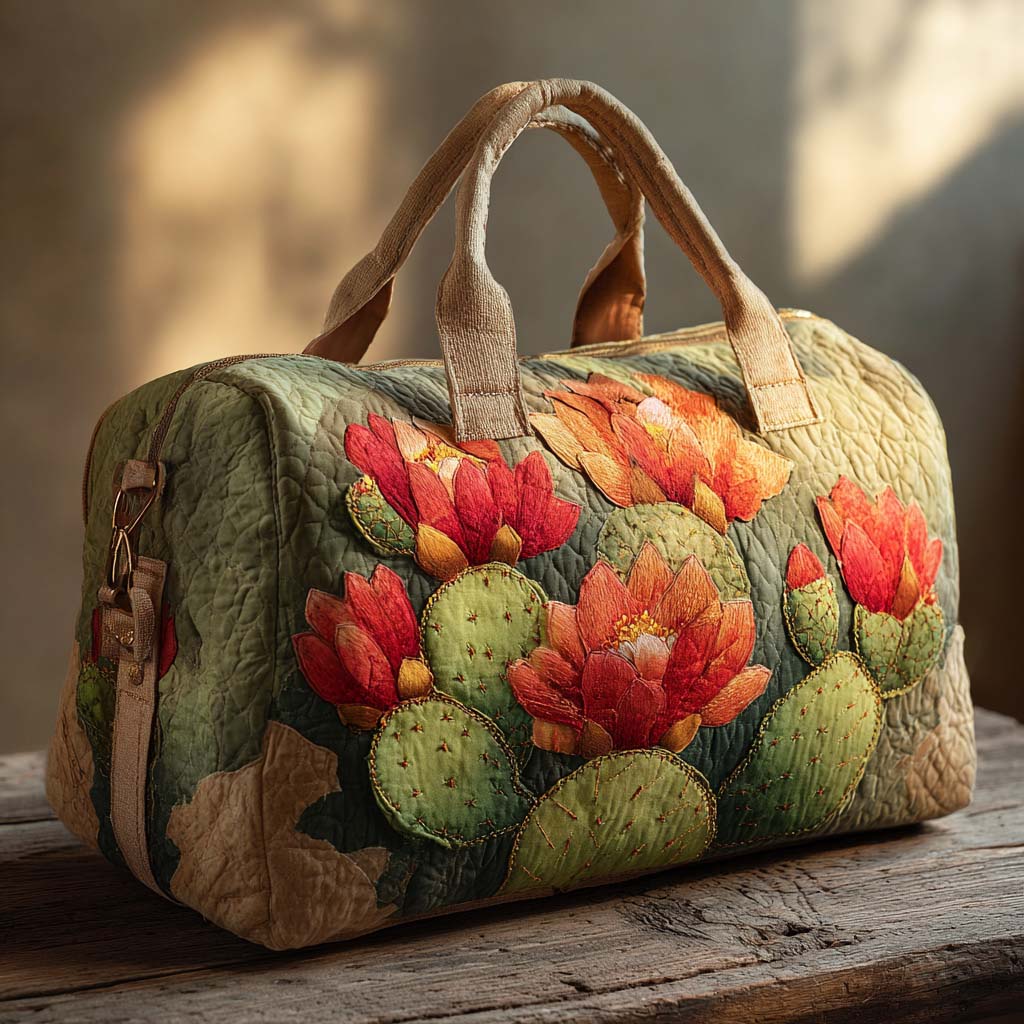 Borsa da viaggio trapuntata con cactus in fiore
