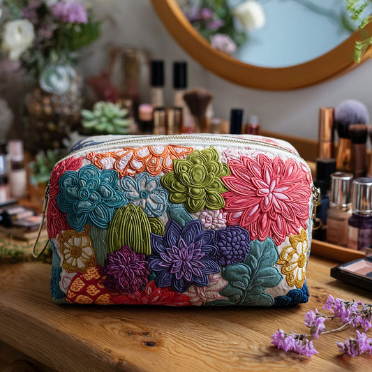Beauty case trapuntato con giardino di cactus