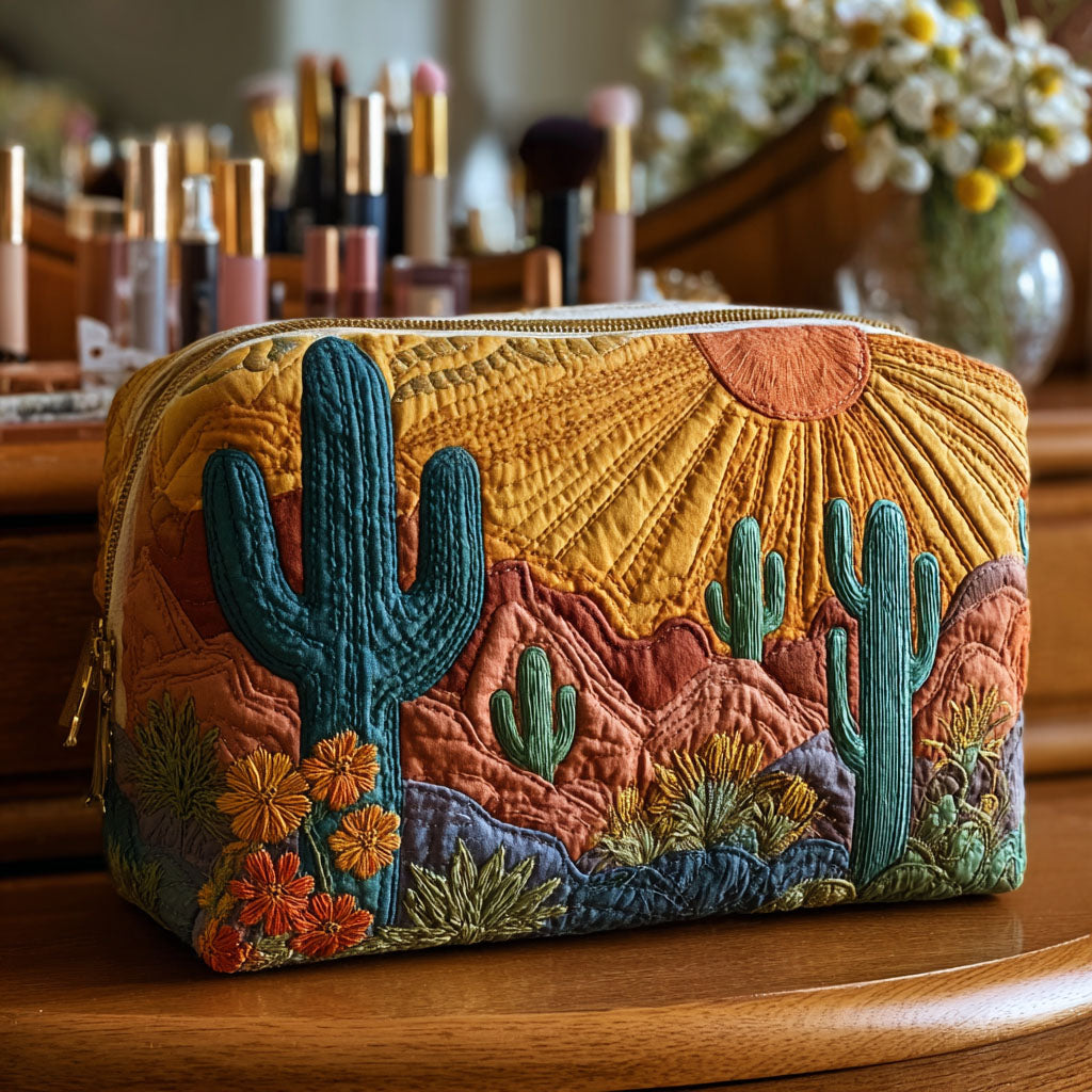 Beauty case trapuntato con cactus tenero