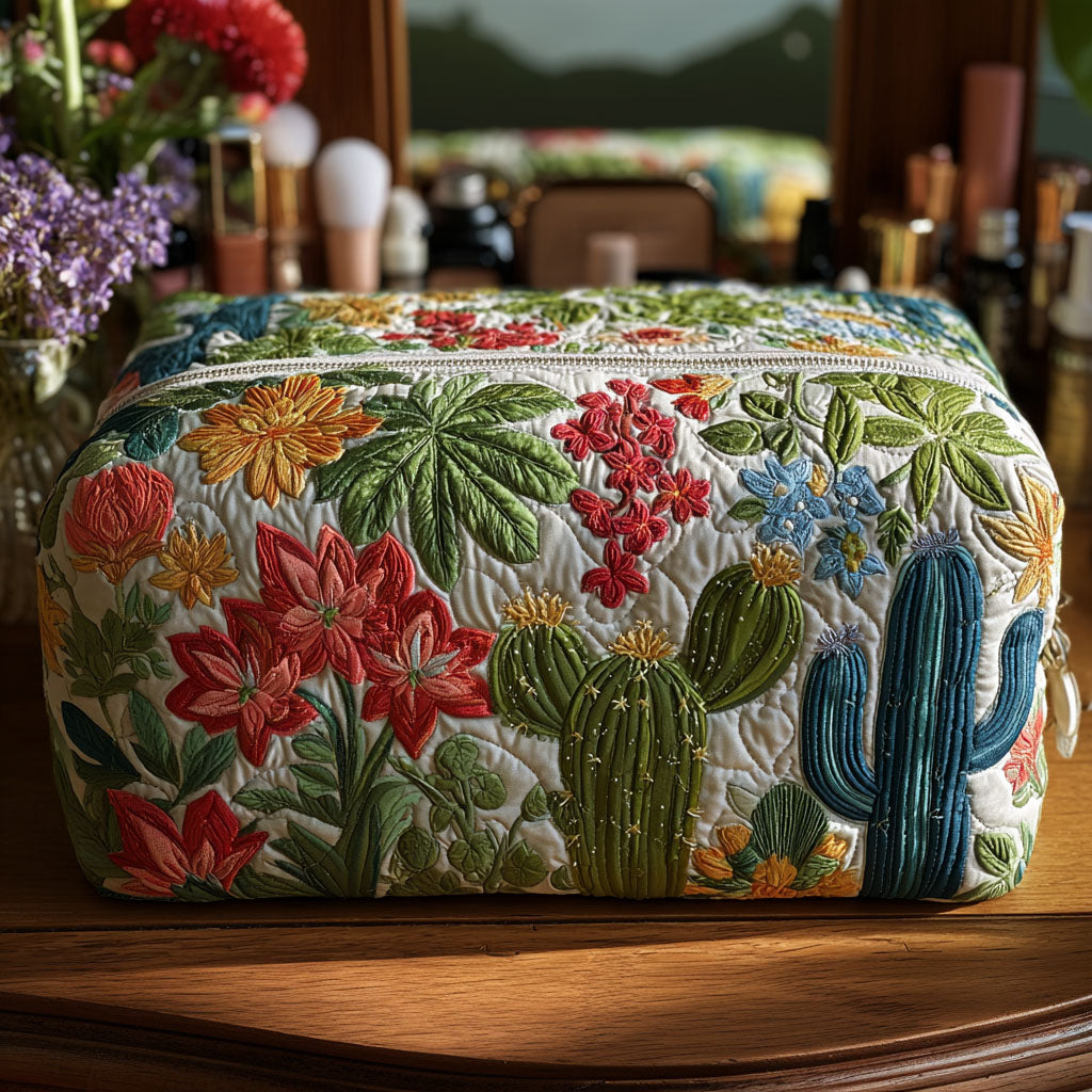 Beauty case trapuntato con cactus simpatico